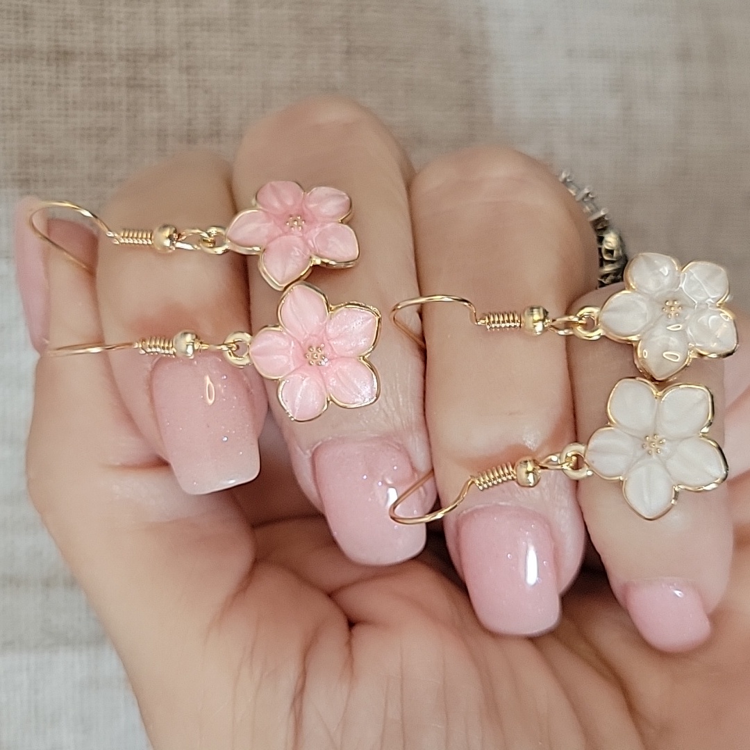 Cherry Blossom Floral Gold And Pink Flower Earrings Choice Of Color 16$